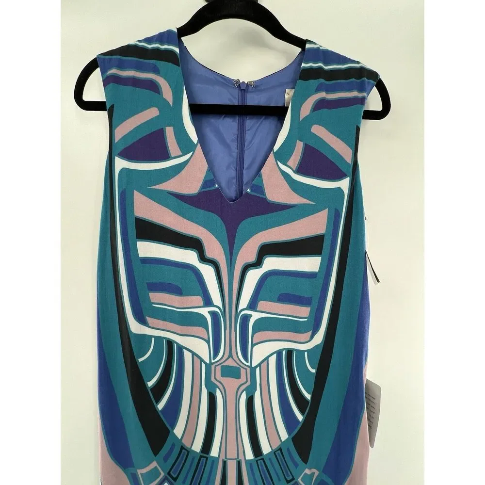 P Nicole Miller Artelier Blue Tribal Geometric Print Mini Sheath Dress Sz Petite - Picture 3 of 16